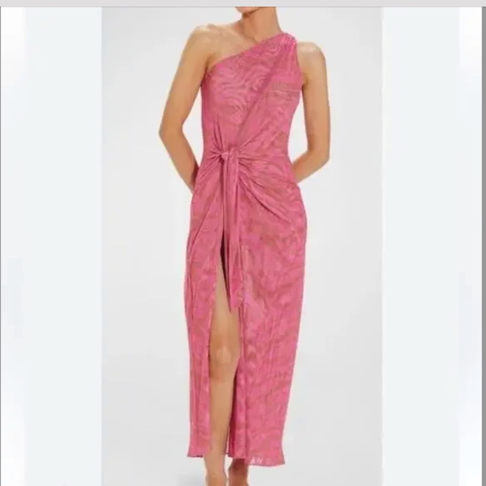 EUC VIX Kiana Pink Zebra Mesh Cover Up Dress One Shoulder